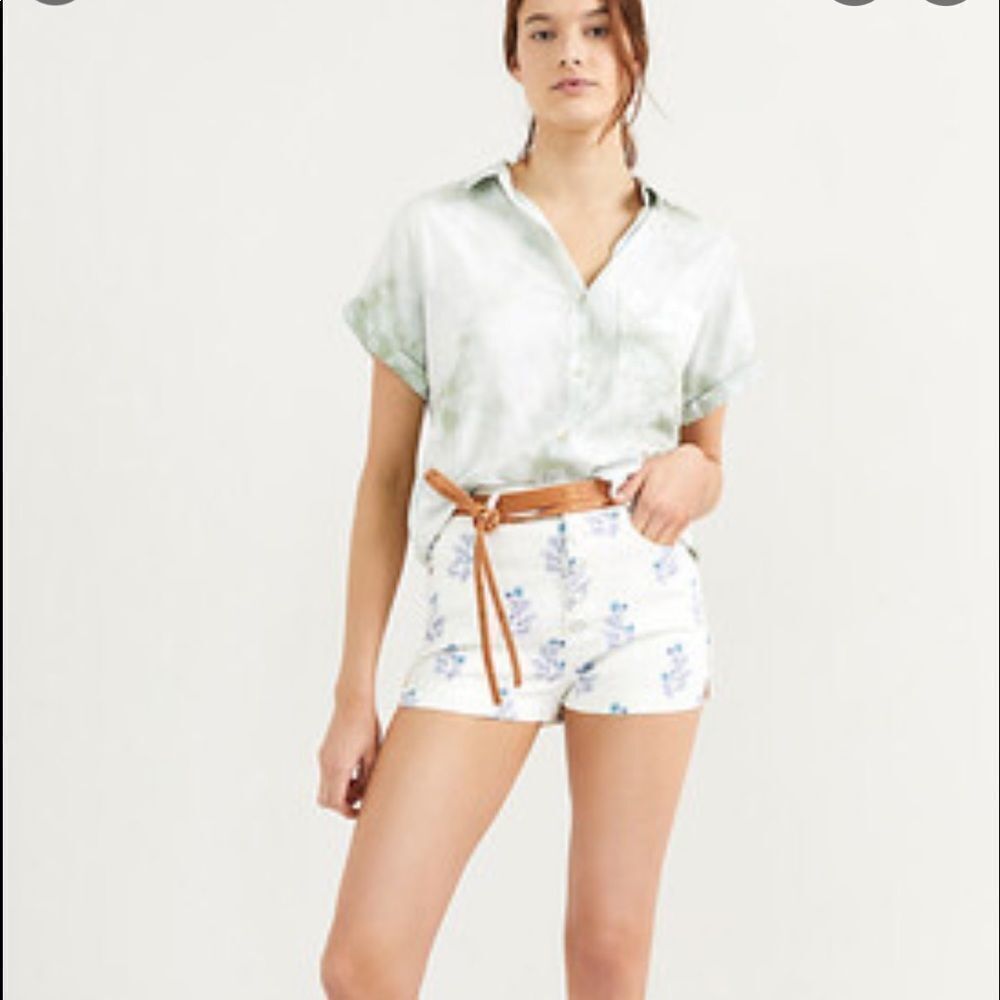 NWT Anthropologie Cloth & Stone Breezy Button Down 1X Green Motif #248
